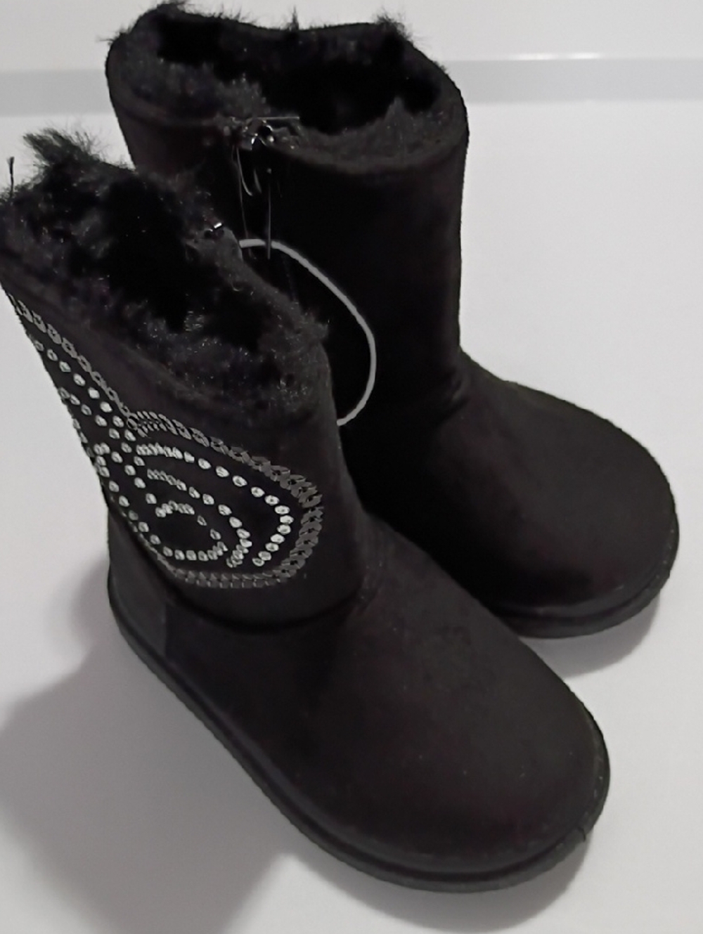RACHEL SHOES Girl's Black Fur Ankle Boots with Rhinestones  SIZE 5 Toddler NWOT